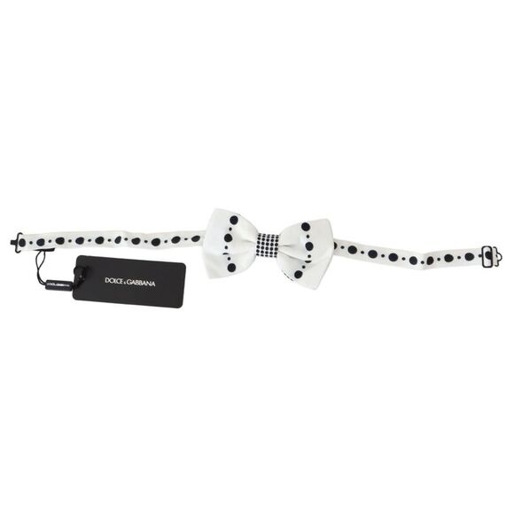 Dolce & Gabbana White Dotted Silk Classic Adjustable Men Tie